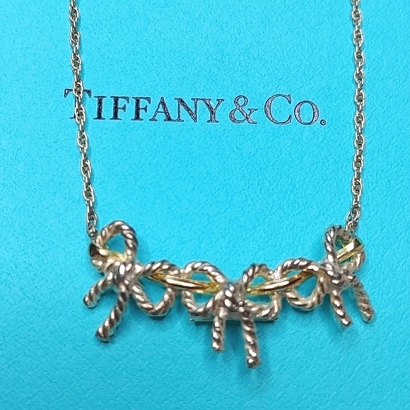 Tiffany & Co. Triple Bows Silver & 18k Gold Necklace - Picture 1 of 14
